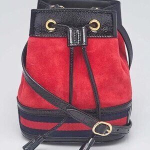 Gucci Red Suede Ophidia Mini Bucket Bag